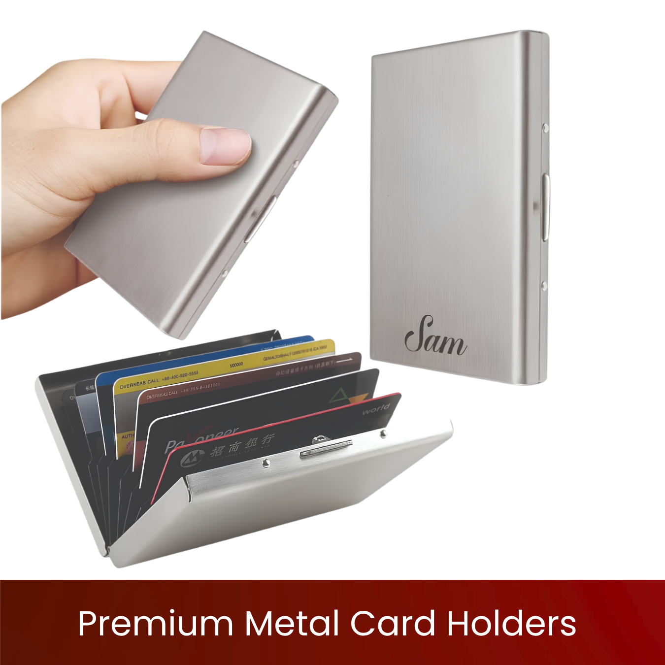 Premium Metal Card Holders | Luxury Engraved Steel Card Case | Magnetic Slim Pocket Design | Laser Name & Logo | Corporate Gift Box | Premium Card Holders for Executives & Gifting | Excel Print