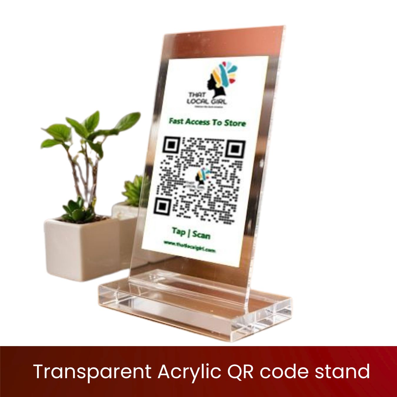 Transparent Acrylic QR Code Stand | Clear Tabletop UPI Display | Virgin See-Through Acrylic | Slanted Easy-Scan Design | Custom QR Print | Transparent QR Stands for Shops & Billing Counters | Excel Print
