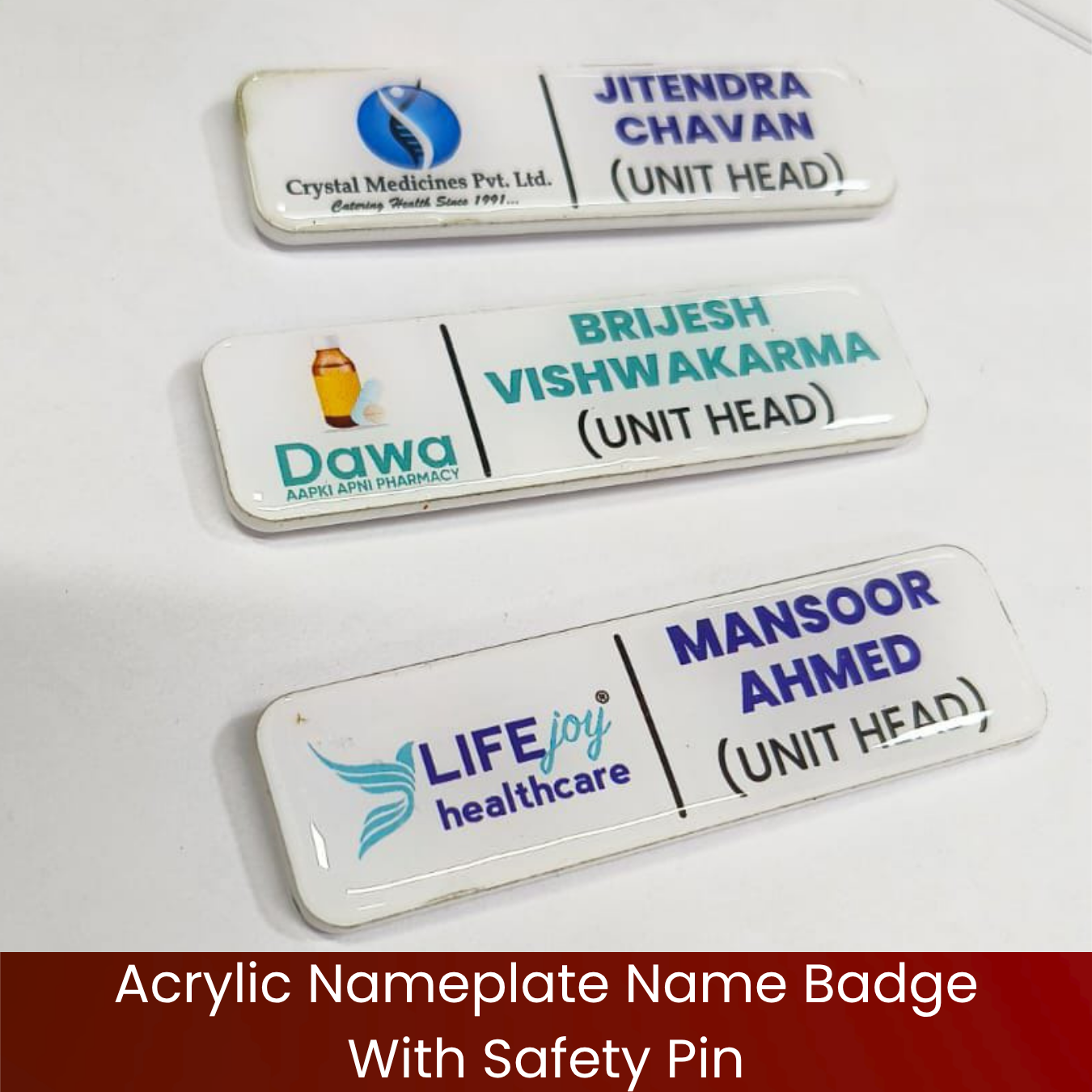 Acrylic Nameplate Name Badge With Safety Pin