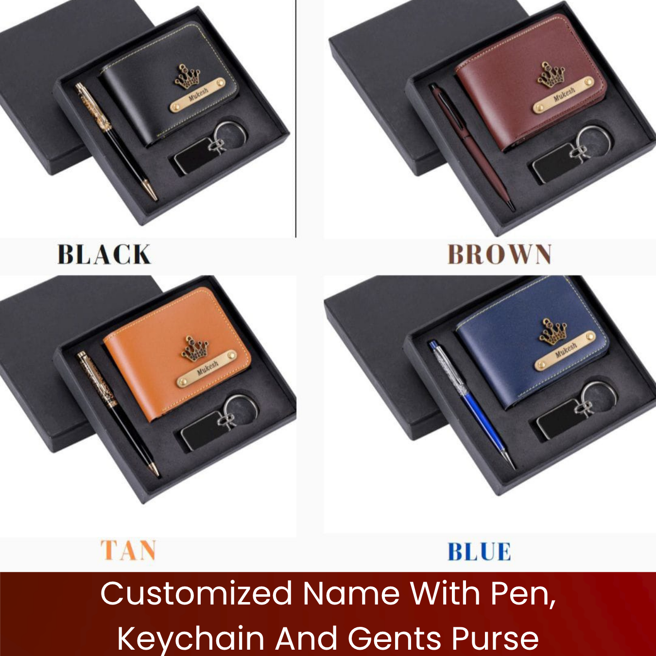 Customized Name With Pen, Keychain And Gents Purse