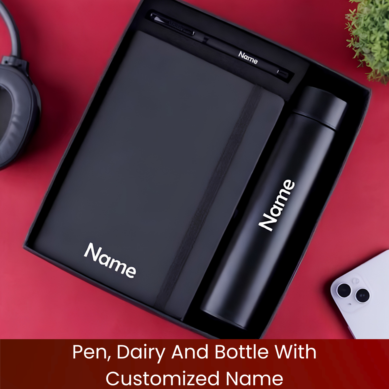 Pen, Dairy And Bottle With Customized Name
