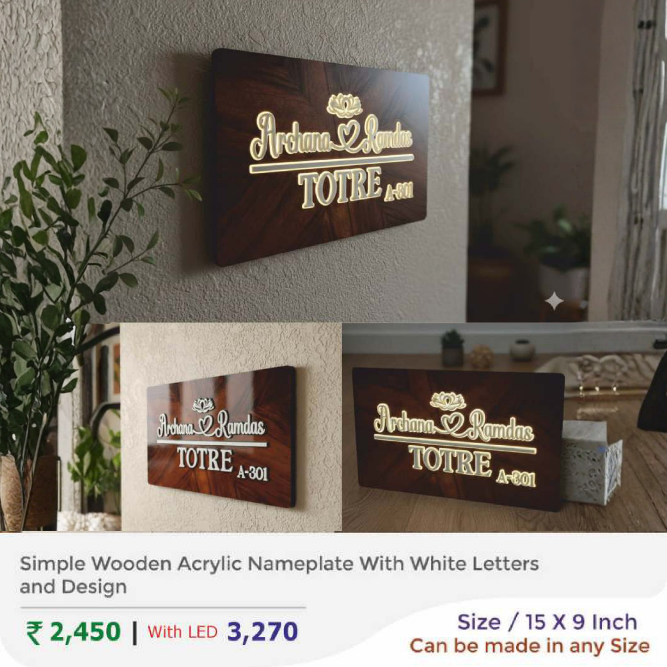 Simple Wooden Acrylic Nameplate With White Letters and Design