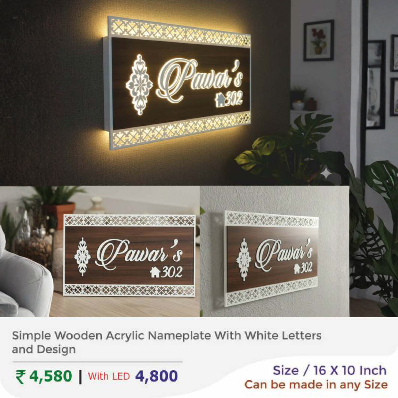 Simple Wooden Acrylic Nameplate With White Letters and Design