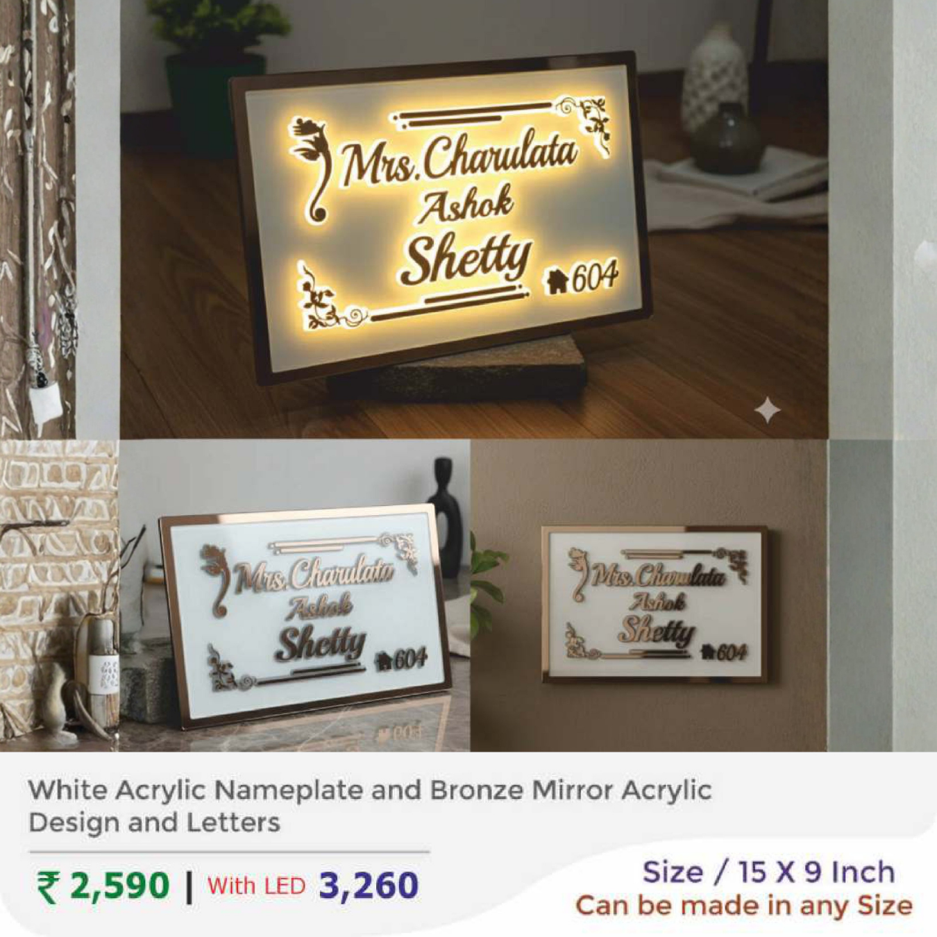 White Acrylic Nameplate and Bronze Mirror Acrylic Design and Letters