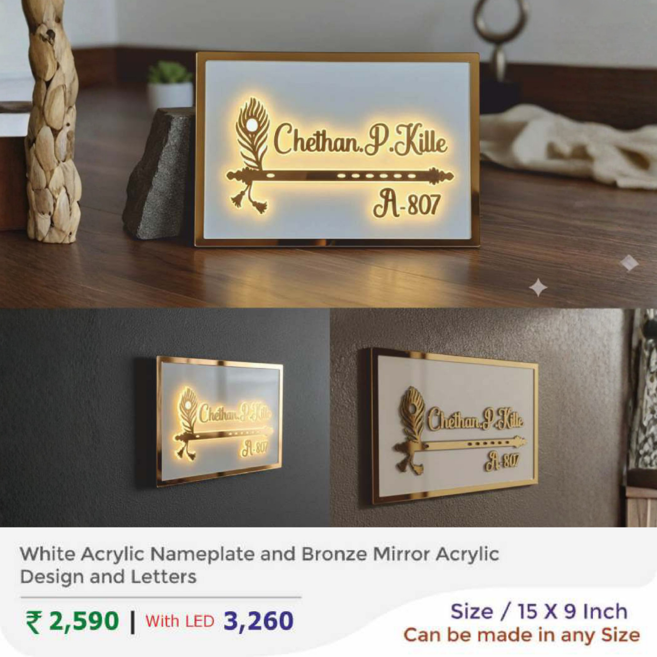 White Acrylic Nameplate and Bronze Mirror Acrylic Design and Letters